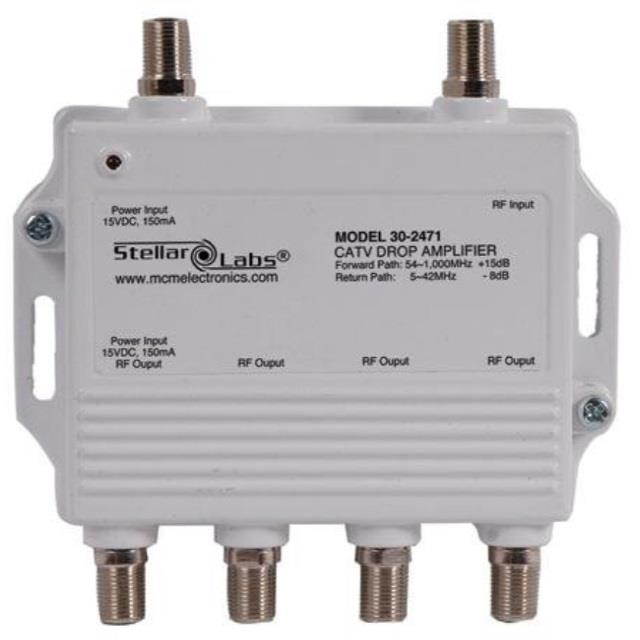 CATV_Antenna Drop Amplifier 1x4 Splitter with Passive Return