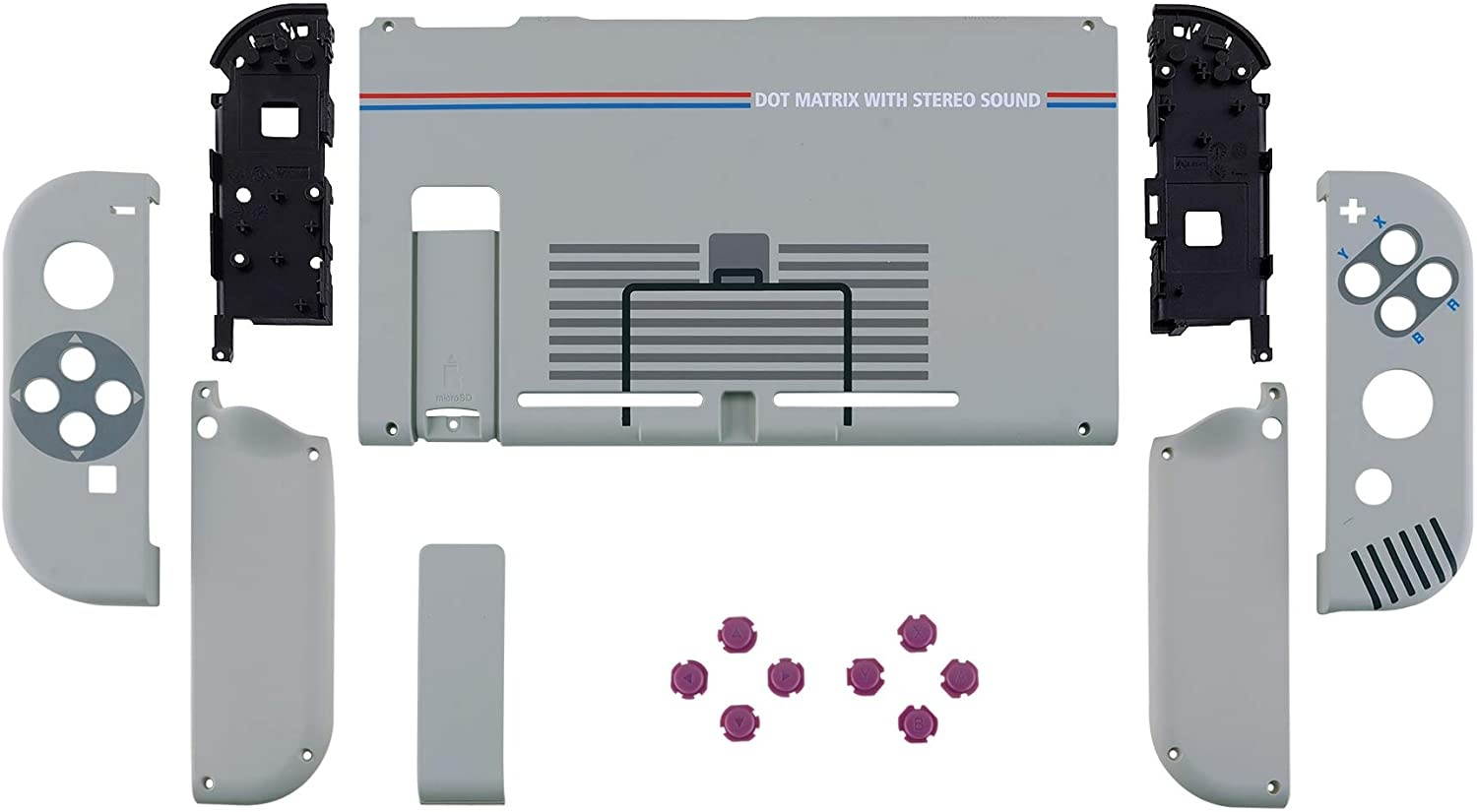 eXtremeRate Soft Touch Grip Back Plate for Nintendo Switch Console, NS Joycon Handheld Controller Housing with Buttons, DIY Replacement Shell for Nintendo Switch - Classic 1989 GB DMG-01