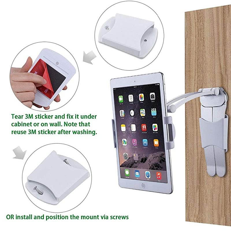 Wall Hanging Tablet Stand 2 in 1 Kitchen Desktop PullUp Lazy Bracket Adjustable Wall Mount Holder Fit for 513quot Width Bracket iPad Phone Silver