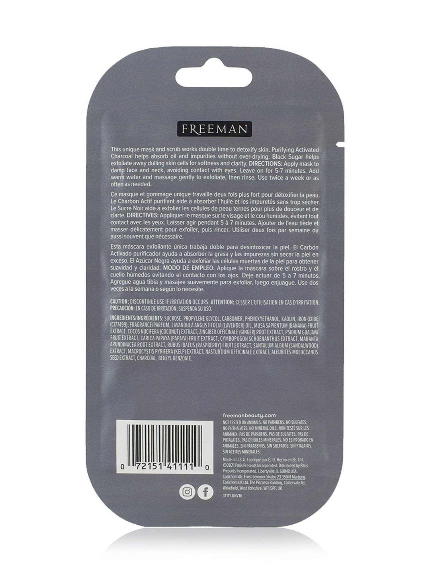 FREEMAN Charcoal + Black Sugar Exfoliating Gel Mask + Scrub - 15 ml