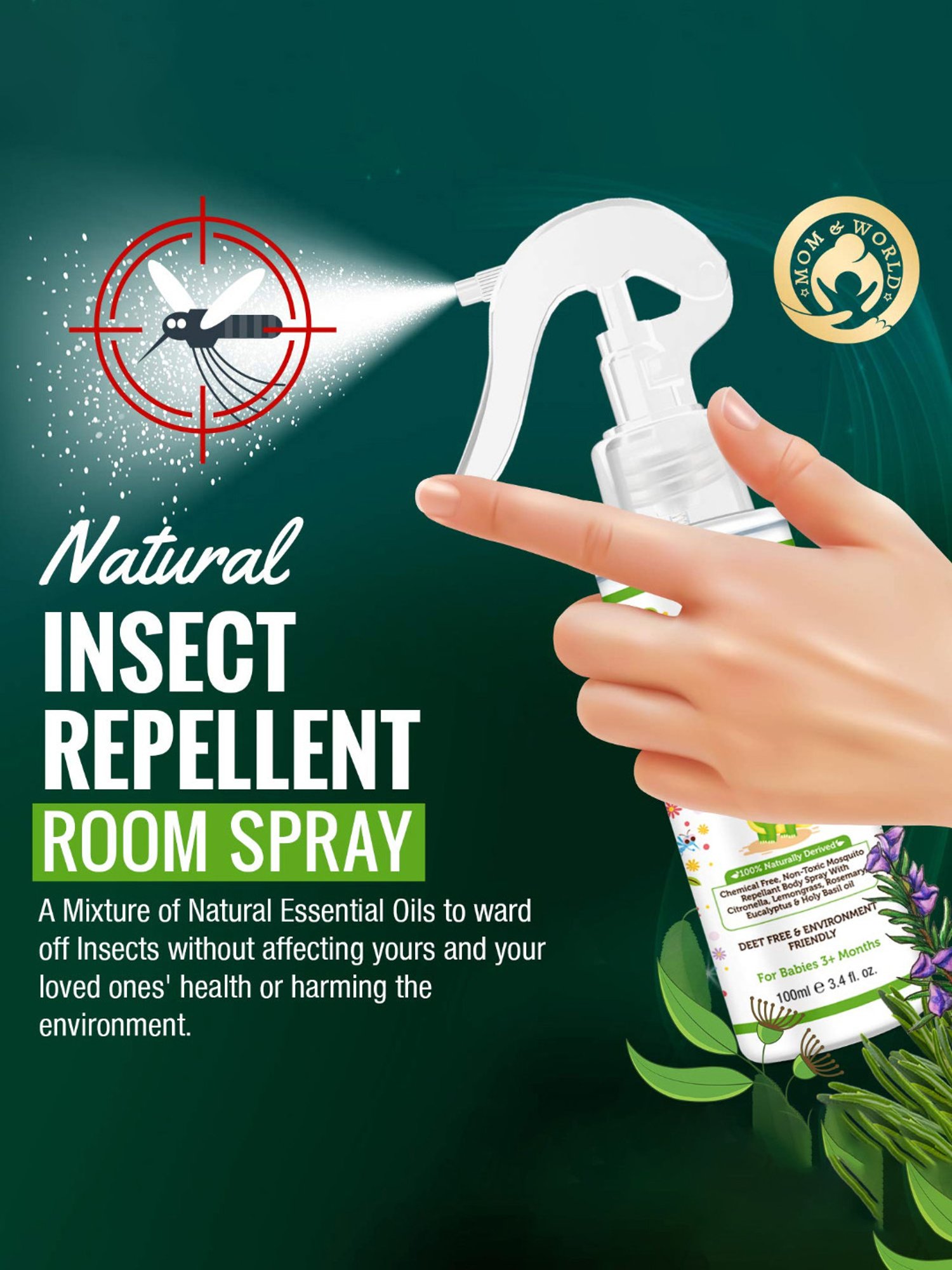 Mom & World Baby Mosquito Repellent Room Spray - 100 ml