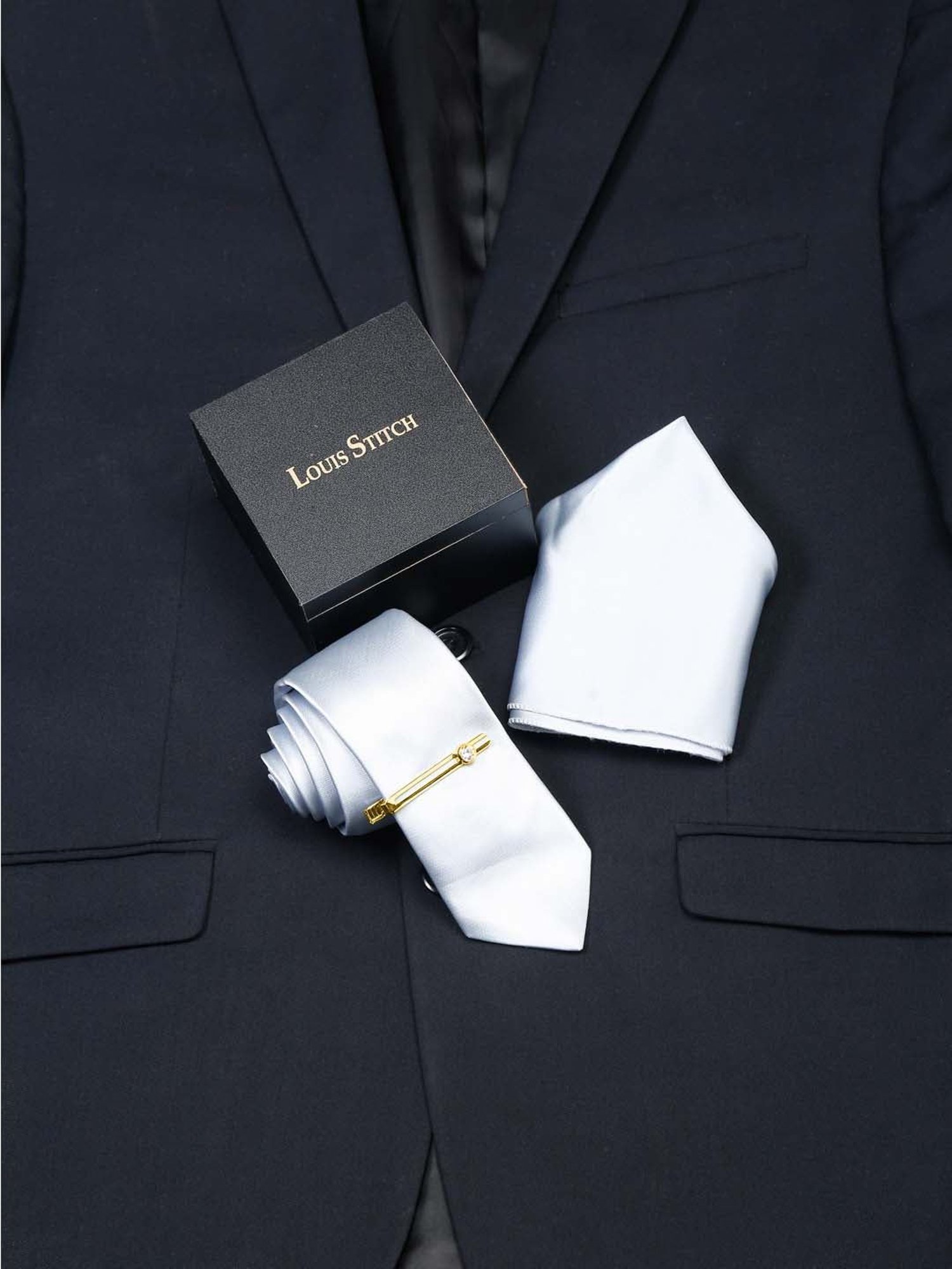 Louis Stitch Blue Printed Necktie Gift Set - Set of 3