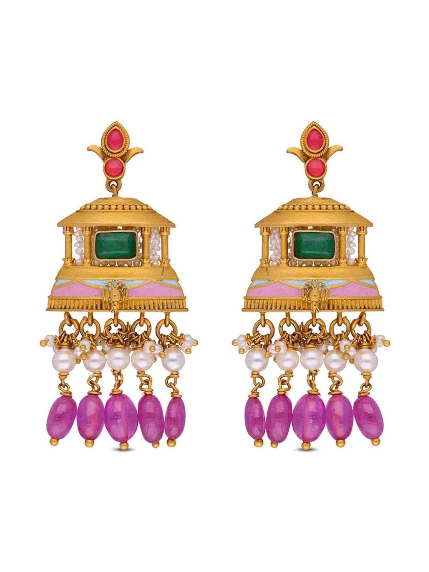 CKC Gemstone Gold Eardrops: Radiant Elegance