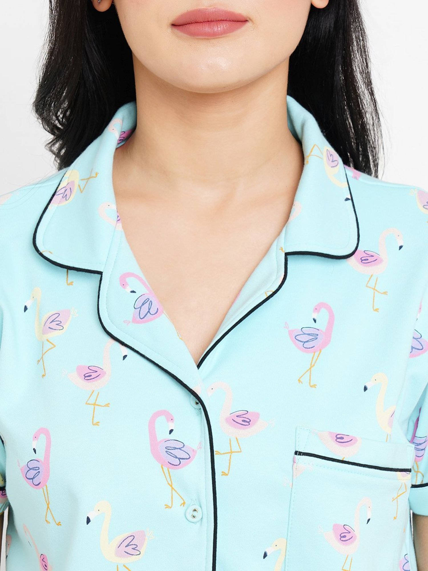 Inner Sense Blue Cotton Printed Shirt Shorts Set