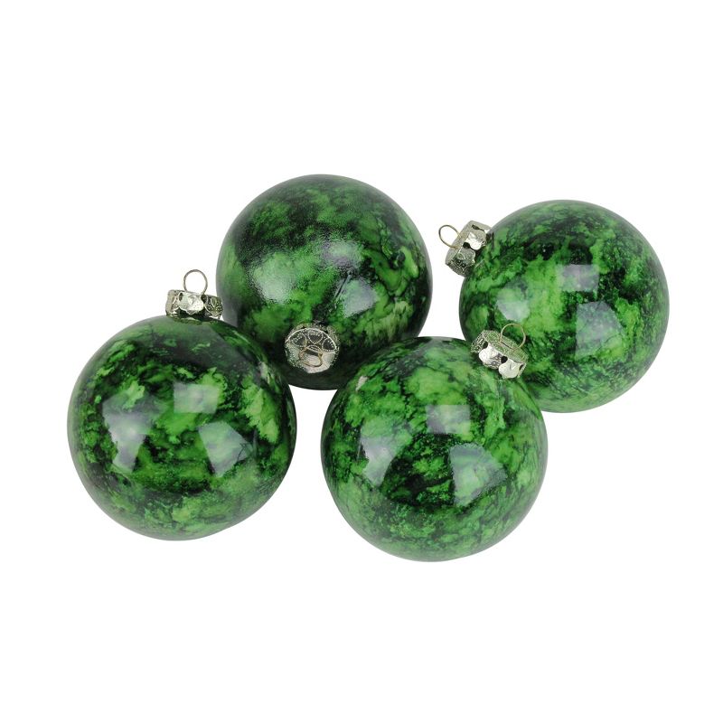 Barcana 4ct Marbled Shatterproof Christmas Ball Ornament Set 3.25" - Green