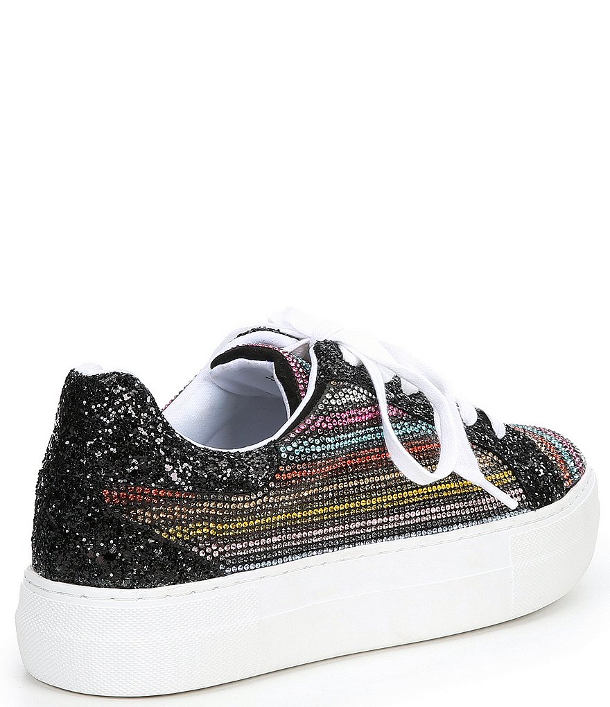 Betsey Johnson Lindsay Multi Stripe Glitter Jewel Embellished Platform Sneakers