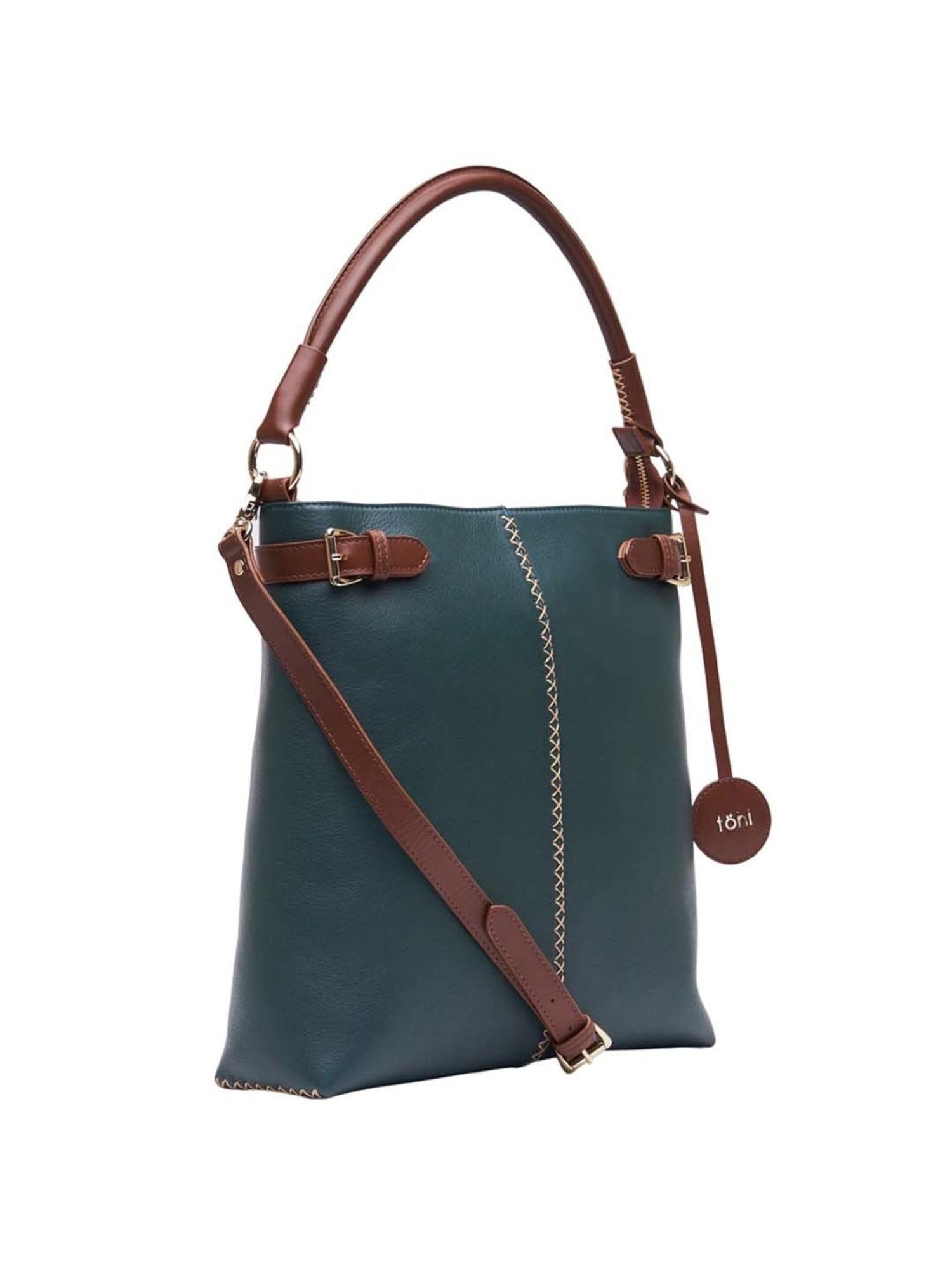 Tohl Teal Green Embroidered Medium Shoulder Handbag