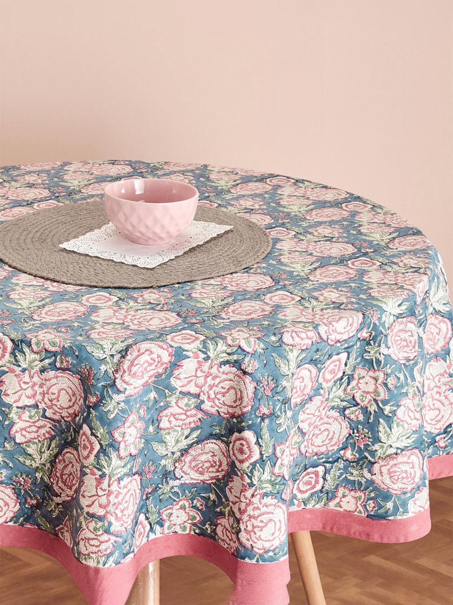 Fabindia Multicolor Cotton 116 TC 163 GSM Gulab Khas Round Dining Table Cover - Set of 6