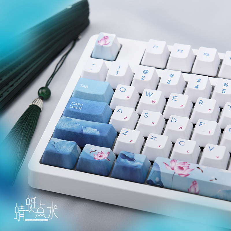A-jazz AK535  N-key Rollover  Ergonomic Design,Cool Exterior USB Wired Cherry  MX Red Mechanical Gaming  Keyboard For Office And Game,  PBT Keycaps  - Blue Lotus ( No Light Version )