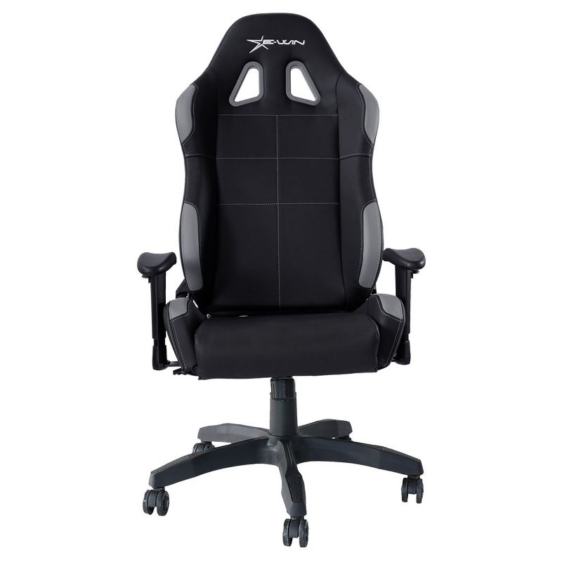E-Win Calling Series Adjustable Ergonomic Computer Gaming Home Office PU Leather Tall Back Chair with Pillows, Black and Gray
