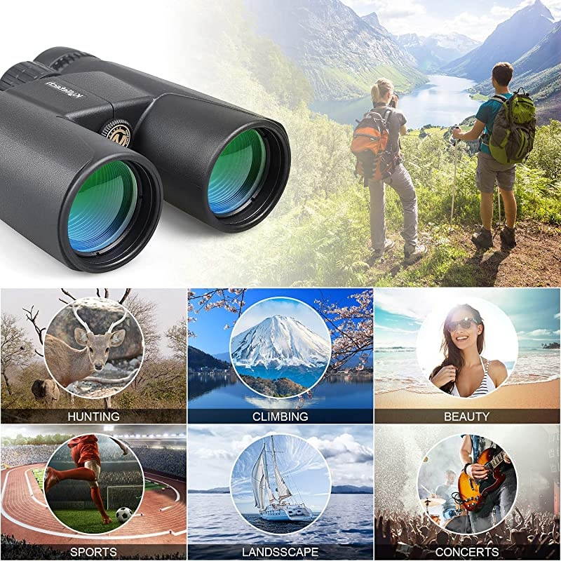 12X42 Binoculars with Phone Adapter Professional HD Compact Waterproof and Fogproof Telescope SportsBAK4 Prism FMC Lens for Bird Watching Hiking Stargazing Hunting Concert with Carrying Bag