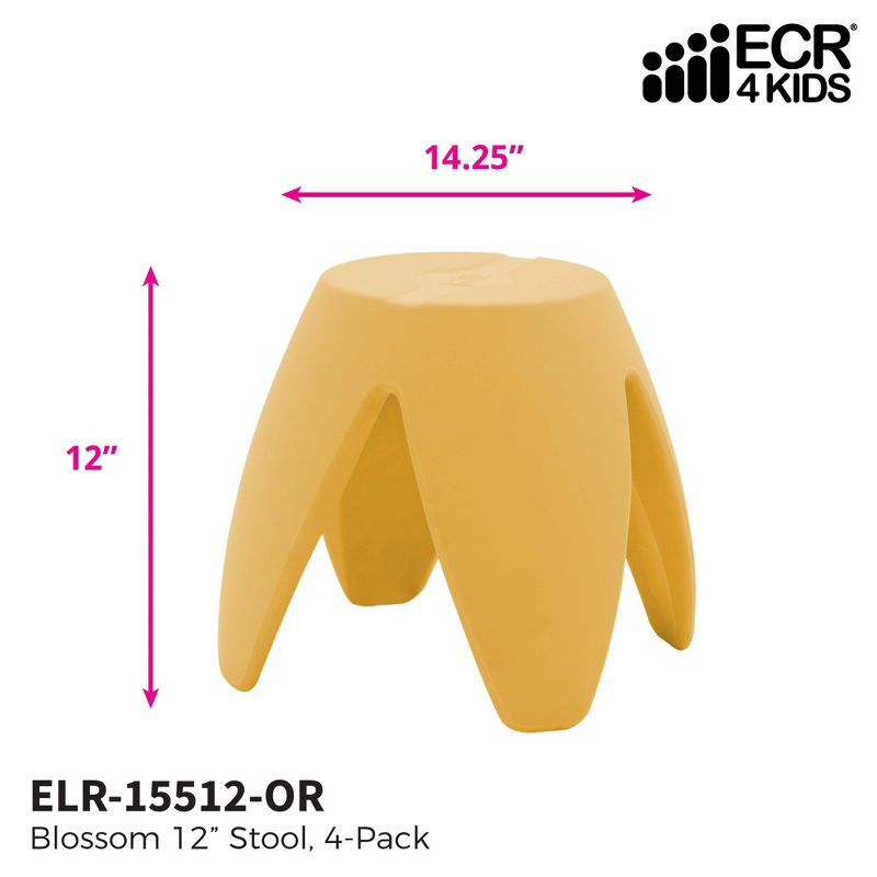 ECR4Kids Indoor/Outdoor Furniture 12" Blossom Plastic Stool for Kids, Light Orange (4-Pack)