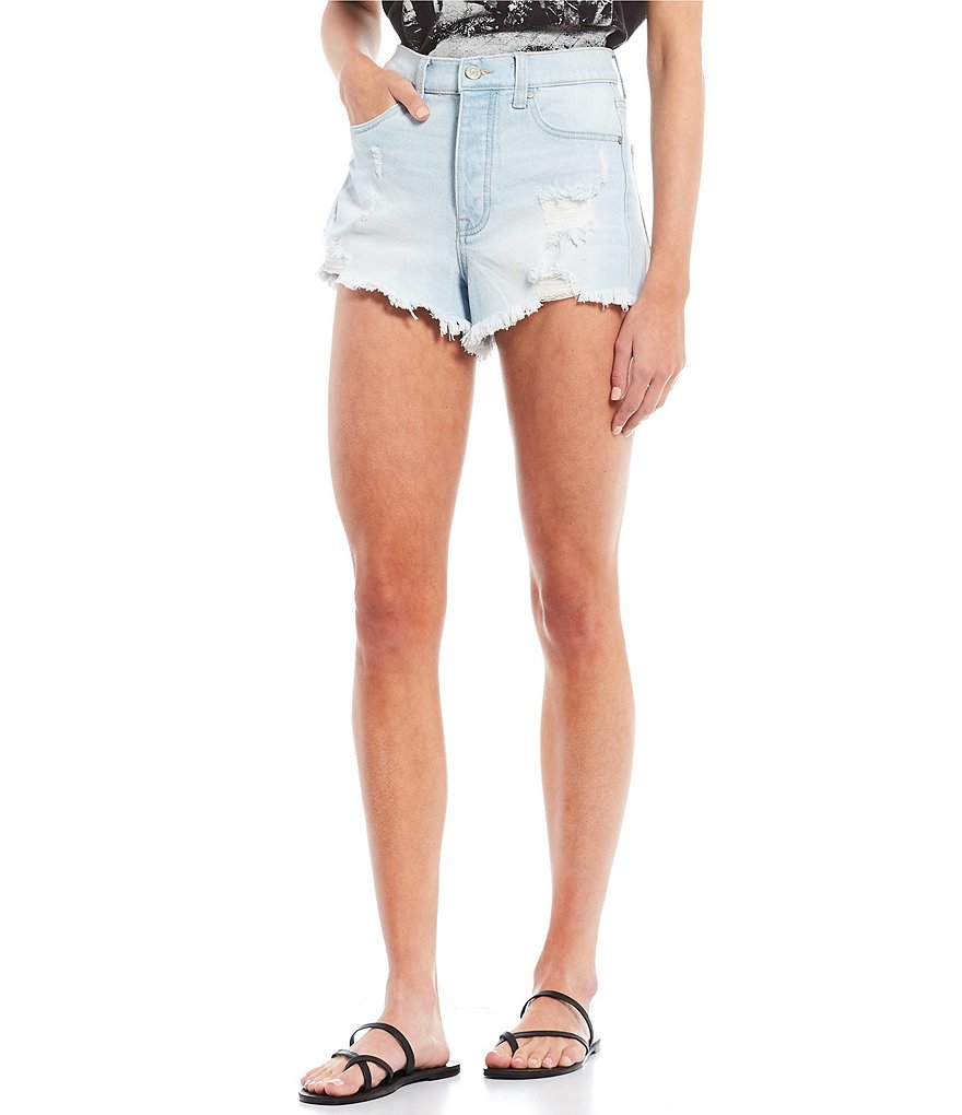 Celebrity Pink High Rise Destructed Frayed Hem Denim Shorts