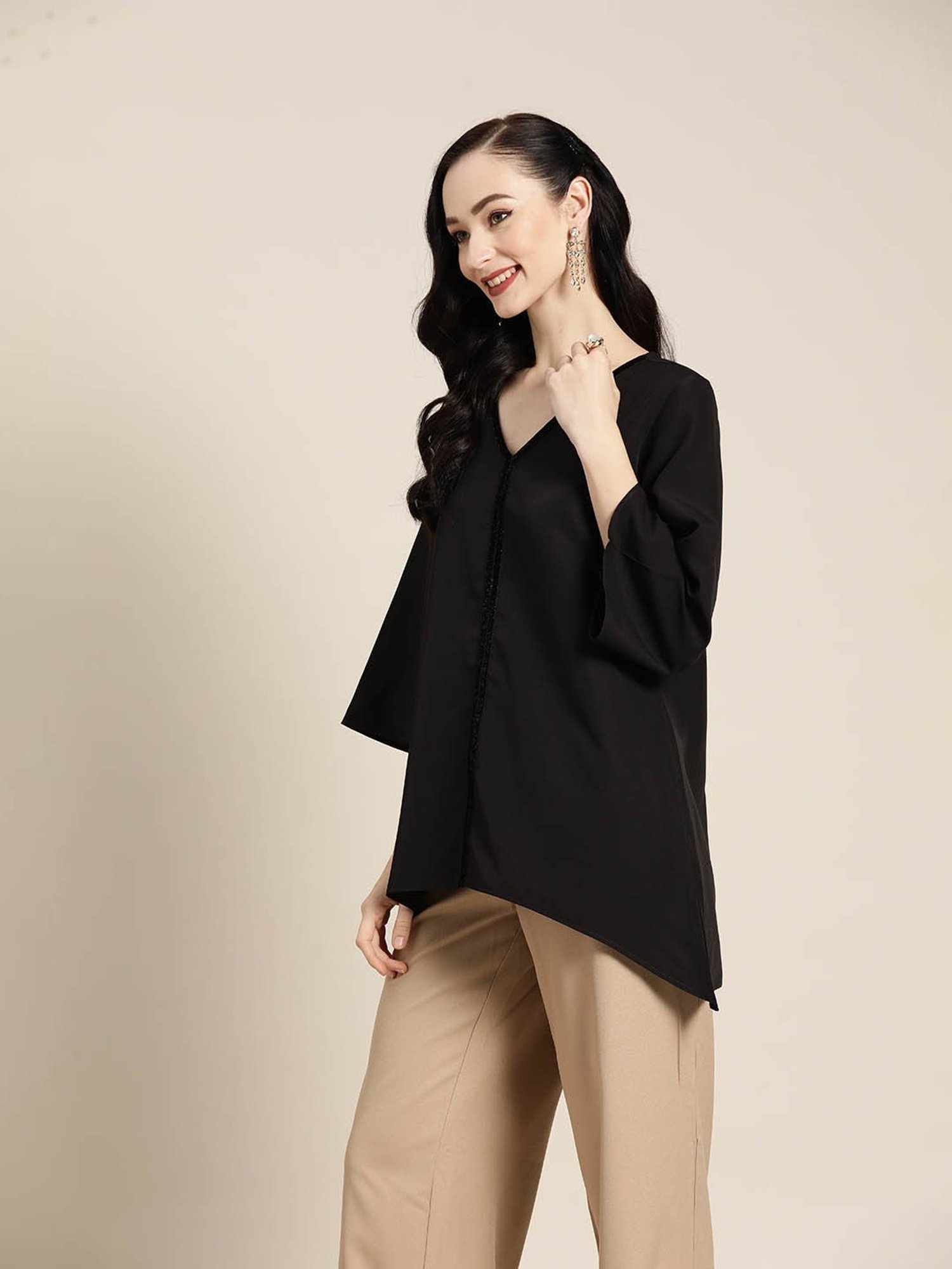 Qurvii Black Embellished Top