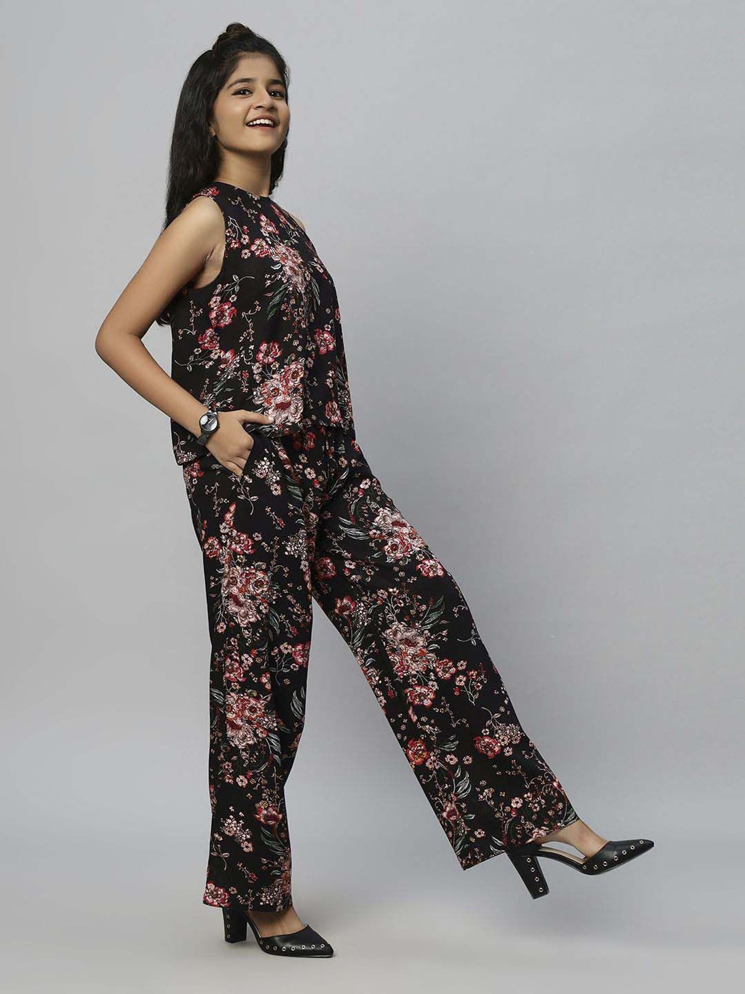 TeenTrums Kids Black & Red Floral Print Top Set