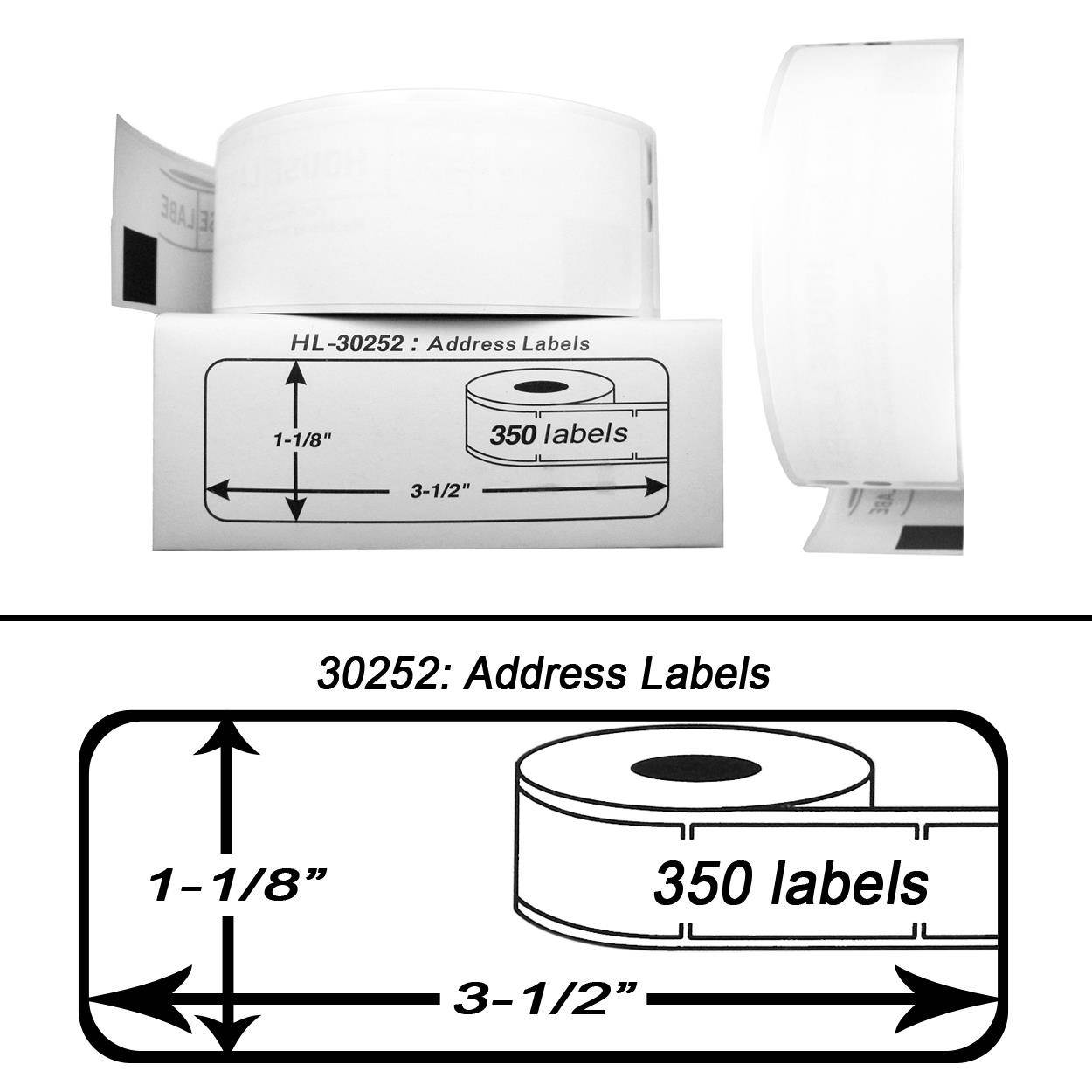 DYMO-Compatible 30252 Address Labels (1-1/8" x 3-1/2") -- BPA Free! (12 Rolls; 350 Labels per Roll)