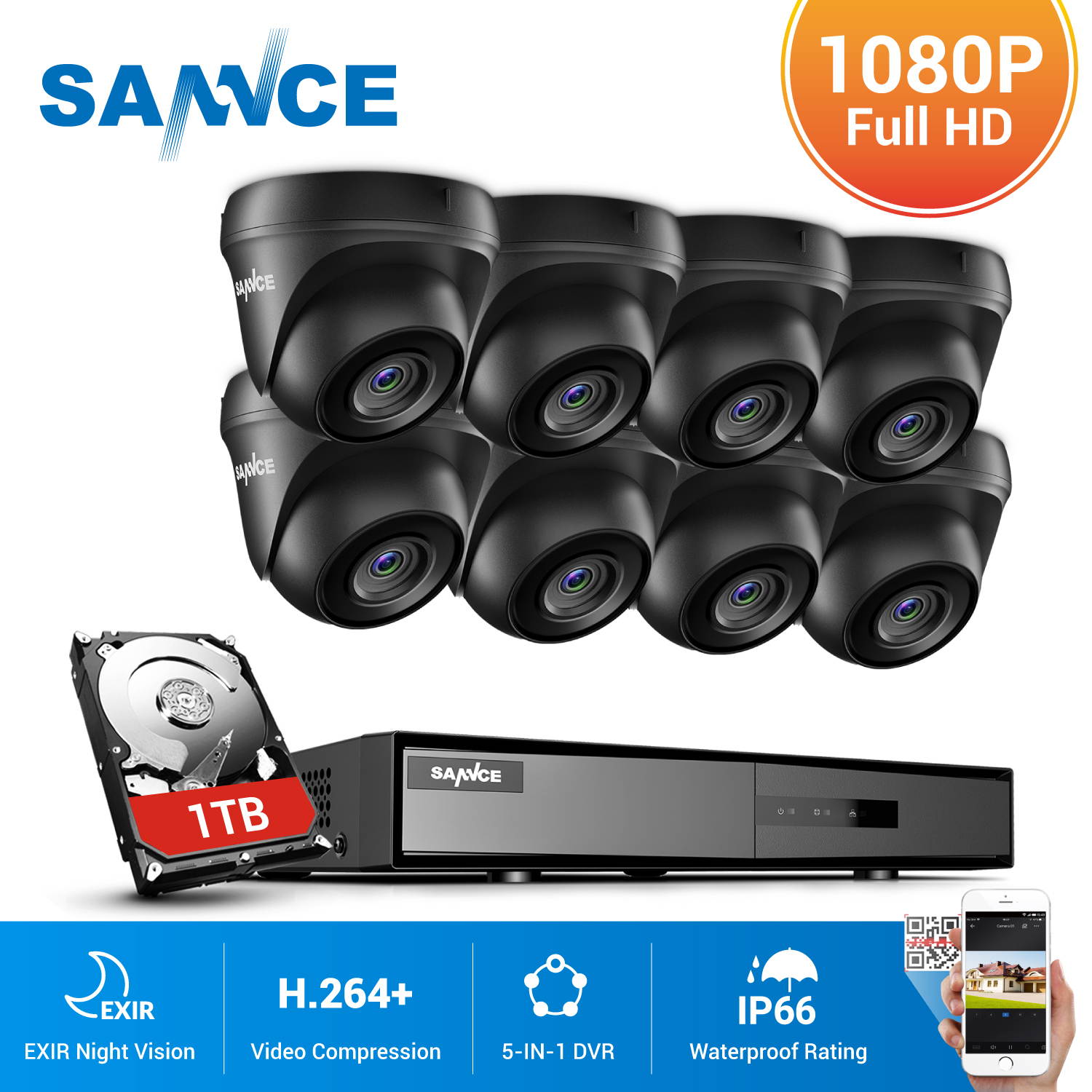 GW Security 16 Channel HD 1920p H.265 Security System with 8TB HDD, (15)* PoE 5MP HD 1920p 2.8-12mm Varifocal Weather Proof IP Cameras, and (1)* 20x Zoom 5MP HD 1920p IP PTZ (Pan-Tilt-Zoom) Camera