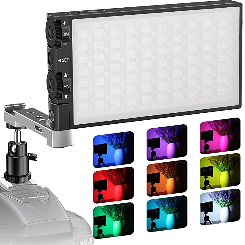 Video Light, 360 &deg; Full Color LED Camera Light, Dimmable 2500K-8500K Portable Pocket Size Camera Lighting, 12 Lighting Effect Mode, Built-in 3200mAh Rechargeable Battery