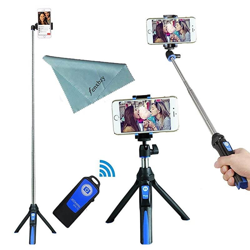 Handheld Tripod 3 in 1 Self-Portrait Monopod Phone Selfie Stick Bluetooth Remote Shutter Compatible with Smartphone (Blue)