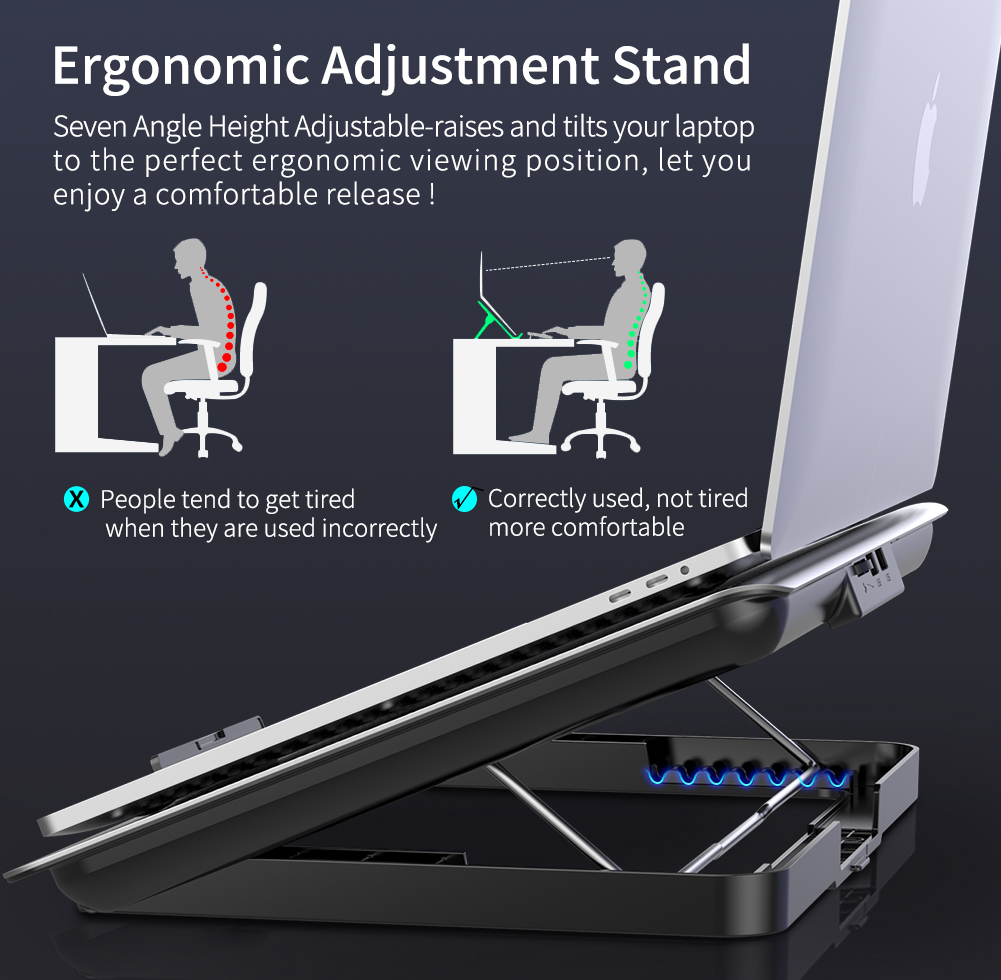 Laptop Cooling Pad, Laptop Cooler with 5 Quiet Red LED Fans for 12"-17" Inch Laptop, Dual USB 2.0 Ports, Portable Angle Adjustable Laptop Stand for Gaming Laptop-Green