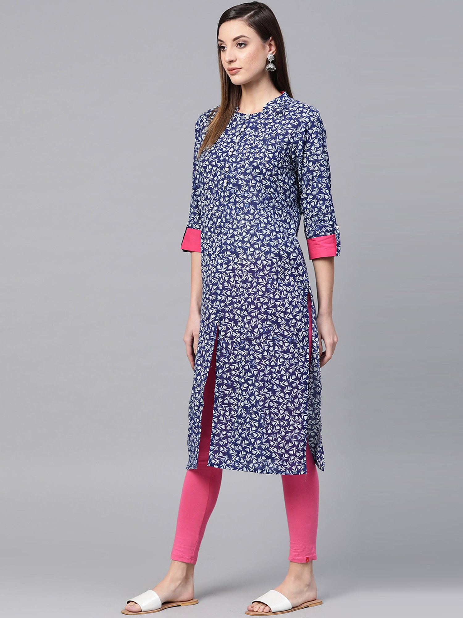 Geroo Jaipur Indigo Hand Block Printed Straight Pure Cotton Kurta