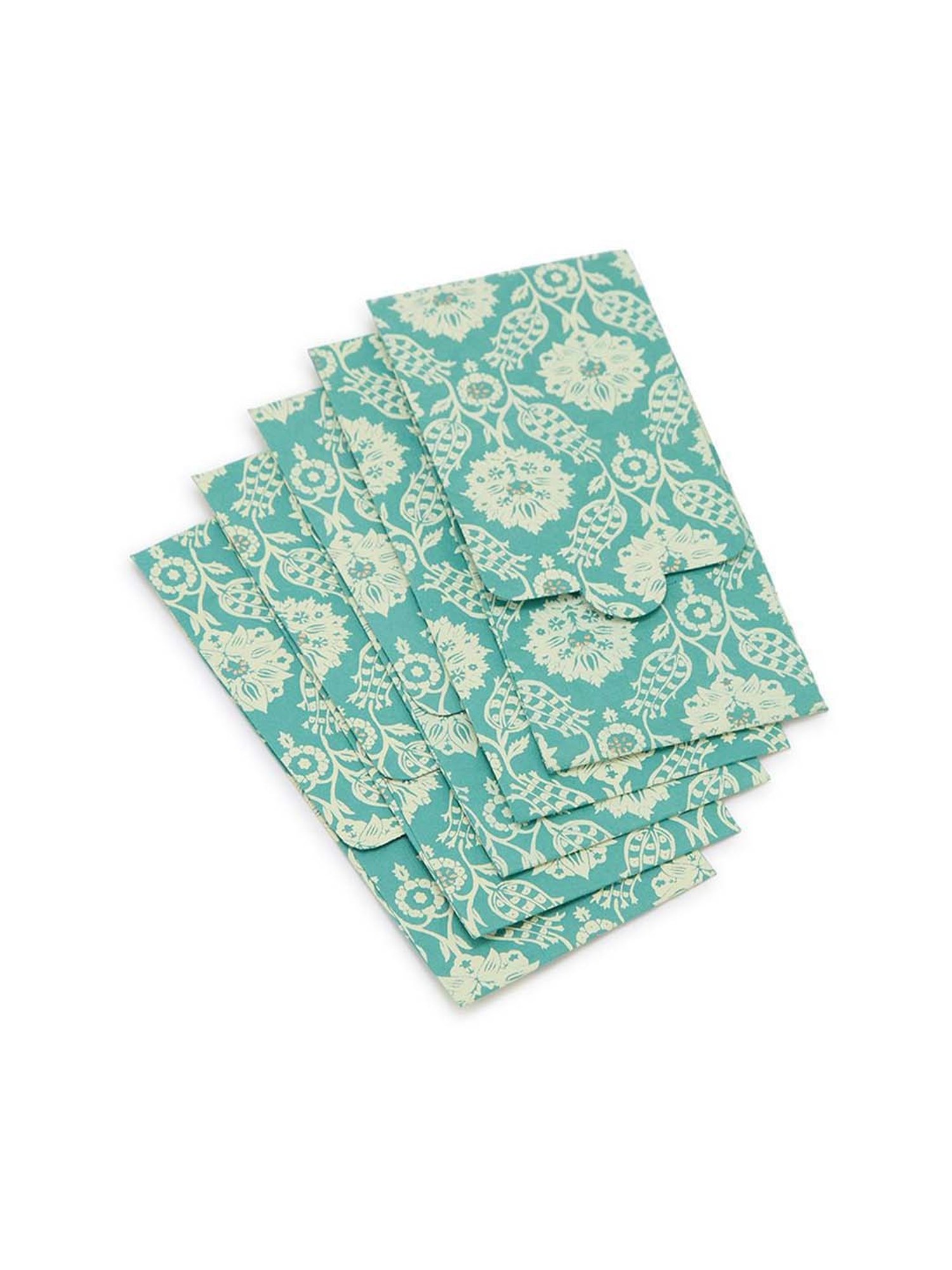 Fabindia Home Teal Paper Printed Sarkhaab Envelope - Set of 5