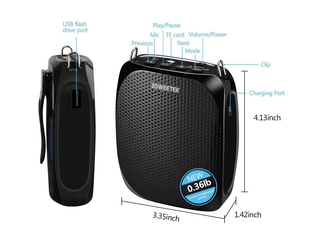 New Zoweetek Portable Rechargeable Mini Voice Amplifier with Wired Microphone Headset and Waistband Supports MP3 Format Audio for Teachers Singing Coaches Training Presentation Tour Guide