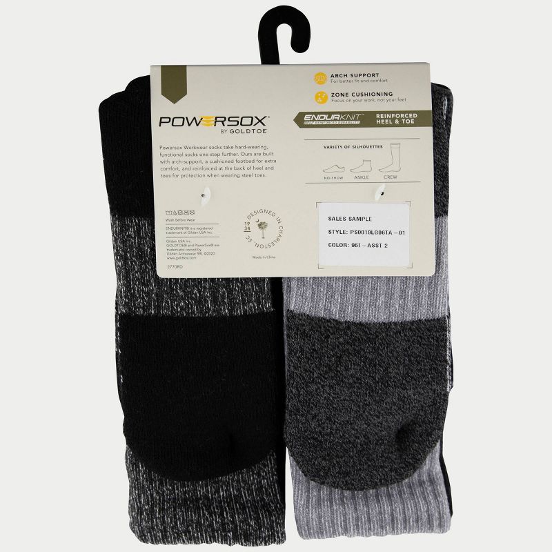 PowerSox Men's Workwear 6pk Crew Athletic Socks  - Black Marl/Gray 6-12.5
