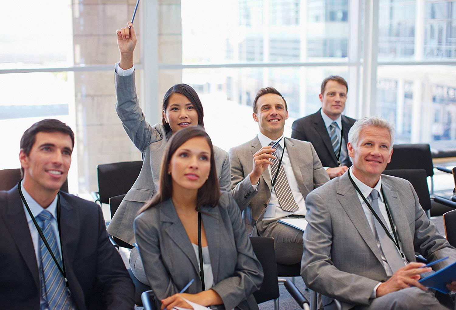 Durably Woven Lanyards & Horizontal ID Badge Holders ~Premium Quality, Waterproof & Dustproof ~ for Moms, Teachers, Tours, Events, Businesses, Cruises & More (50 Pack, Black) by Stationery King