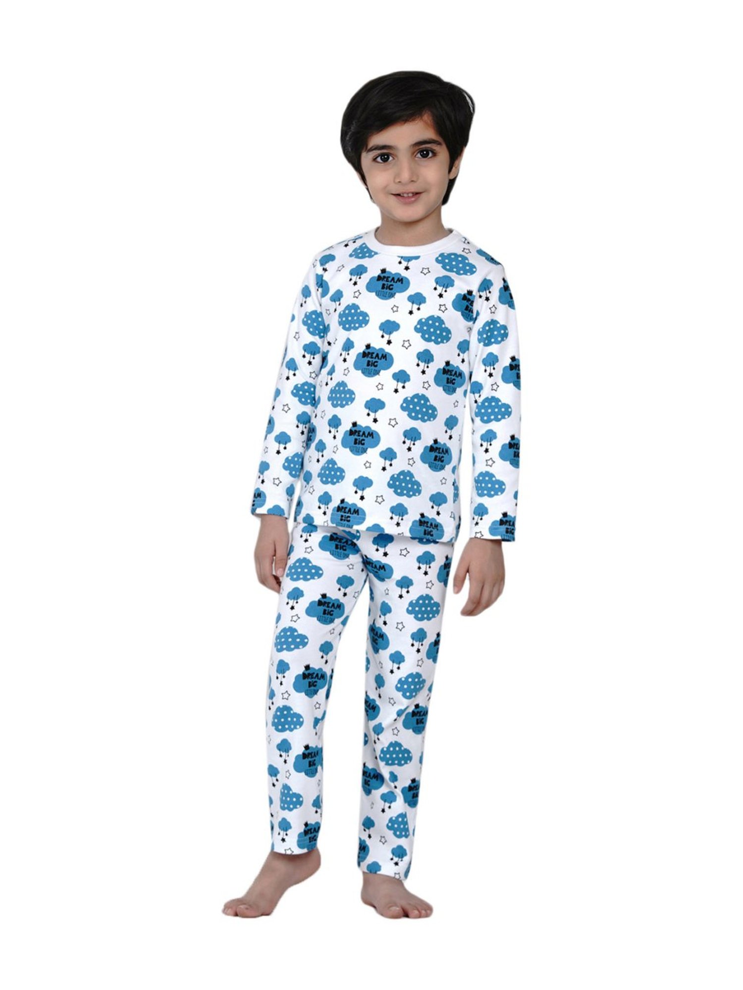 Berrytree Organic Boys Blue Cotton Clouds Print Night Suits