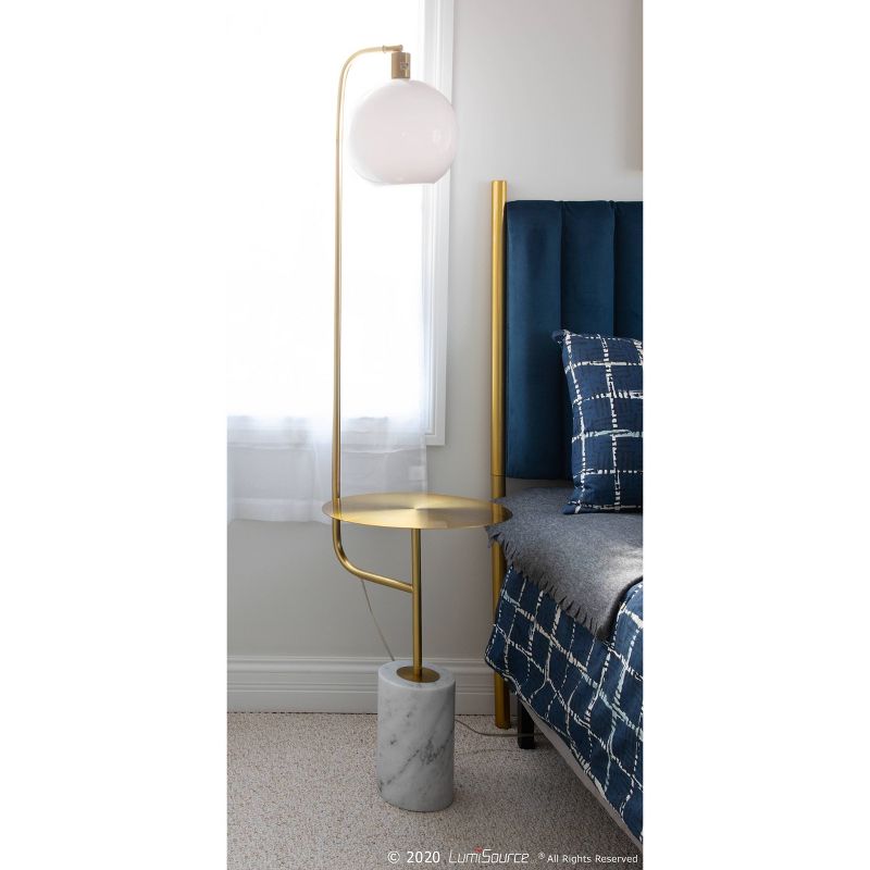 Symbol Contemporary/Glam Floor Lamp with Metal Side Table and Marble Base Gold (Includes LED Light Bulb) - LumiSource