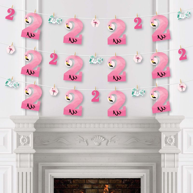 Big Dot of Happiness 2nd Birthday Pink Flamingo - Second Birthday Party DIY Decorations - Clothespin Garland Banner - 44 Pieces