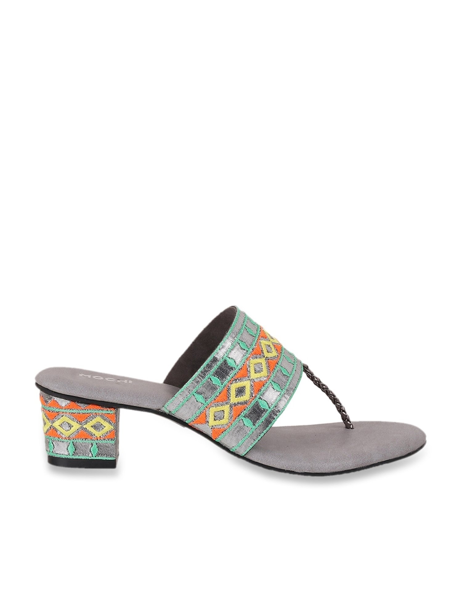 Mochi Women's Grey T-Strap Sandals