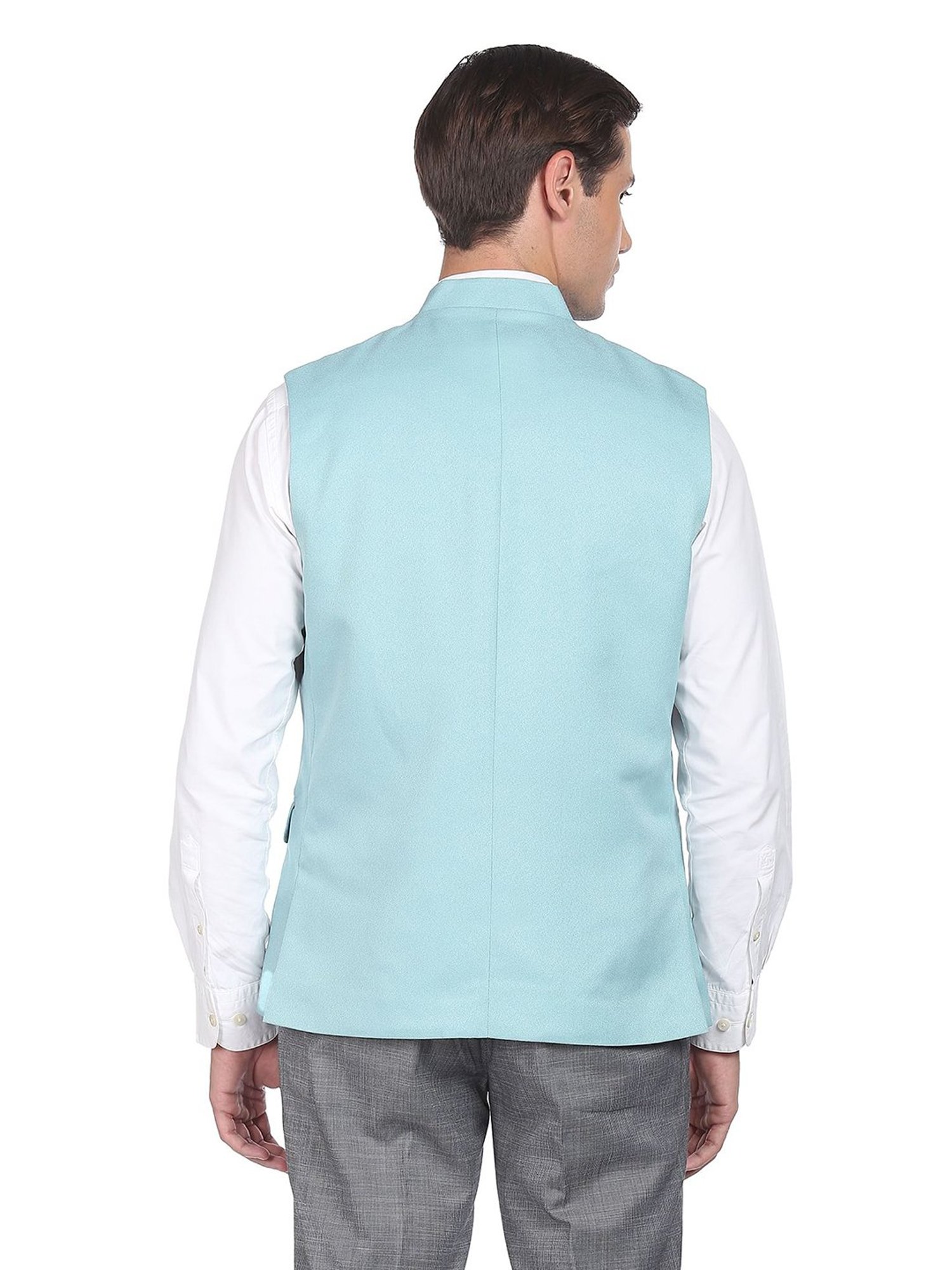 AD by Arvind Aqua Mandarin Collar Nehru Jacket