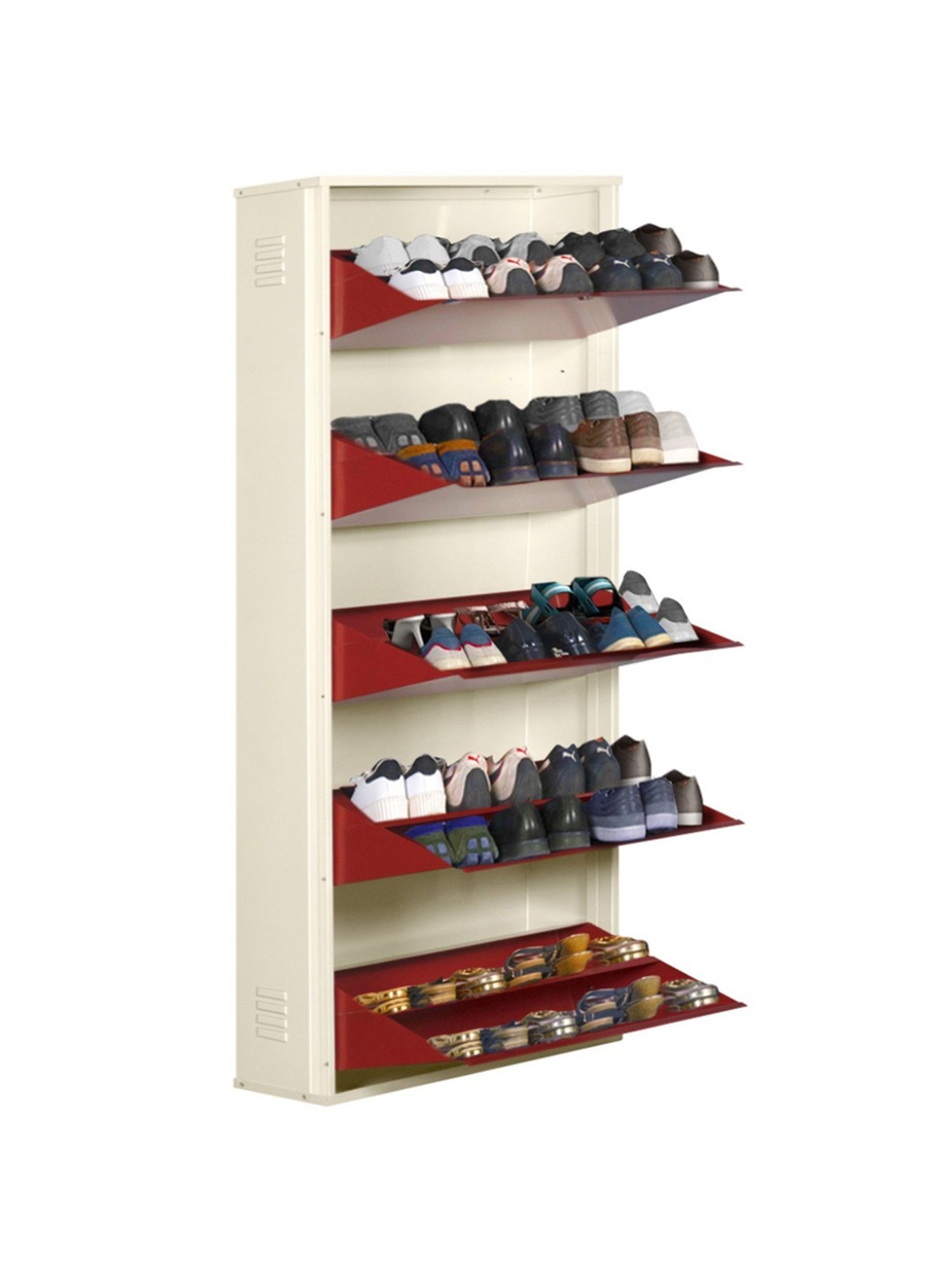 Delite Kom Double-Decker Ivory Brick Red Wall Mounted Metal Shoe Rack (10 Shelves DIY)