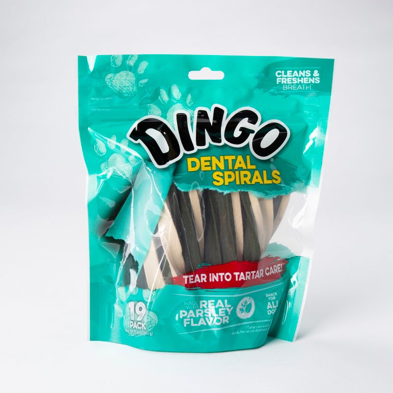 Dingo Dental Spirals for Clean and Fresh Breath Chicken and Real Parsley Flavor Dog Treats - 19ct