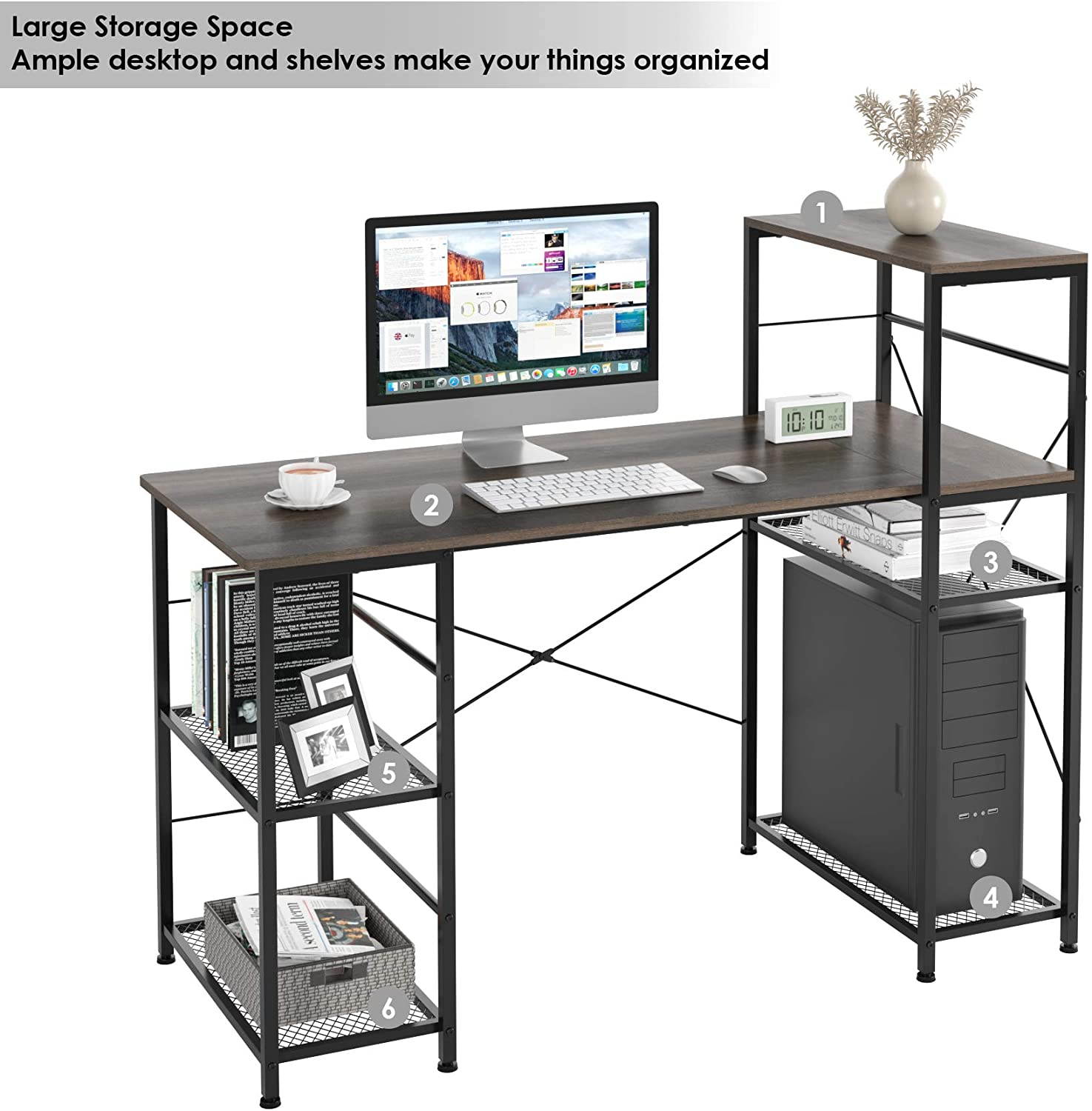 Click image to open expanded view







Industrial Computer Desk with Storage Shelves, 52" Writing Desk with Bookshelf, Simple Modern Study Desk Laptop Table Workstation for Home Office, Easy Assemb
