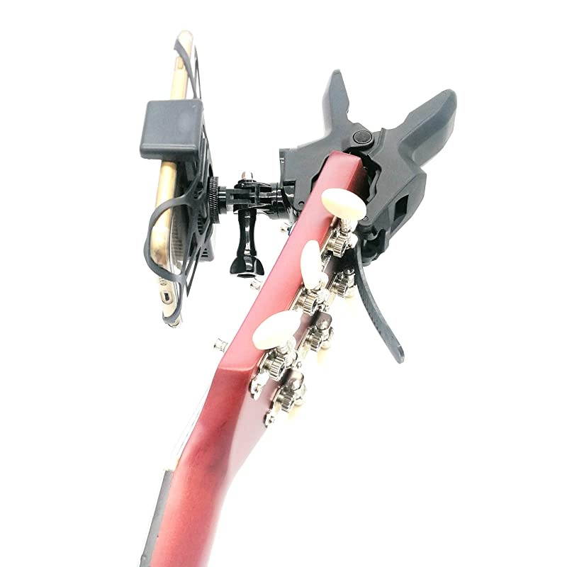 Camera and Cell Phone Music Mount - Ukelele Guitar Headstock Mobile Phone Clamp Clip Mount for Smartphones and Gopro Action Cameras ~ Close Up Home Recording - Work for Any Microphone Stands