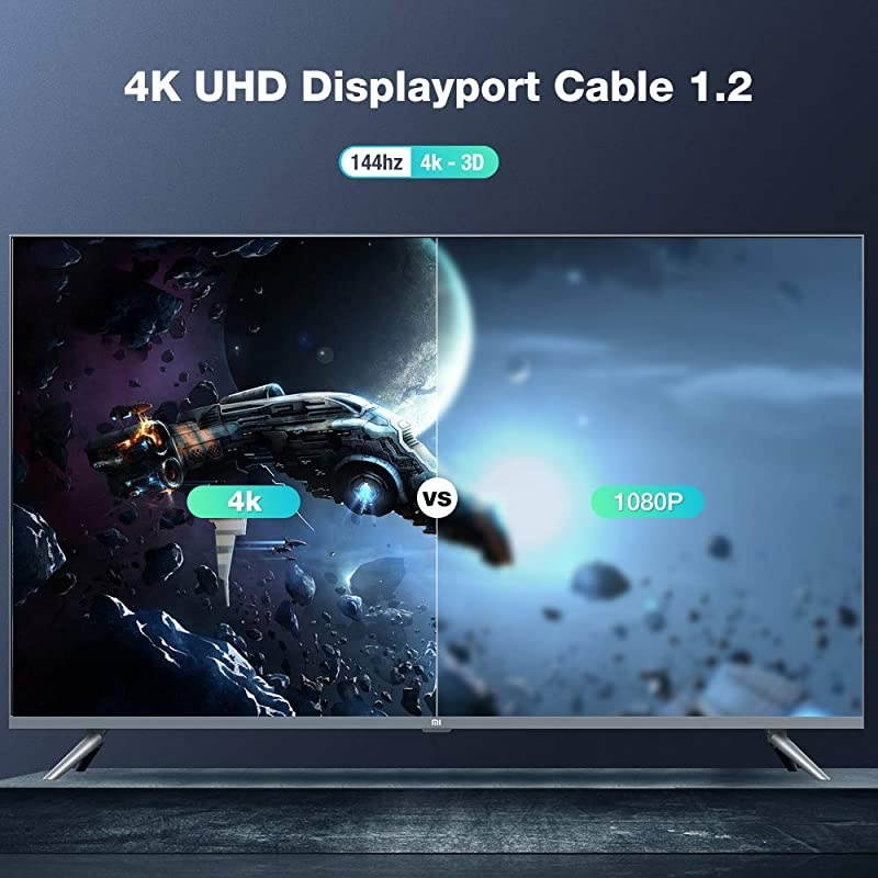 DisplayPort Cable, 3.3ft DP Cable 4K Nylon Braided -(4K@60Hz, 2K@144Hz) Ultra High Speed DisplayPort to DisplayPort Cable or Laptop PC TV etc- Gaming Monitor Cable (Grey)