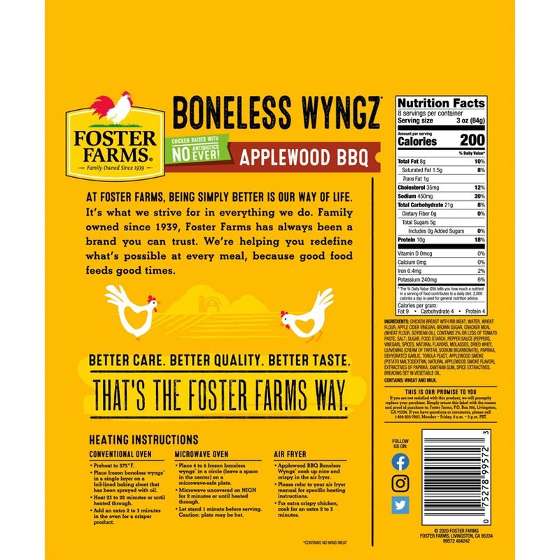 Foster Farms Boneless Applewood BBQ Chicken Wyngz - Frozen - 24oz