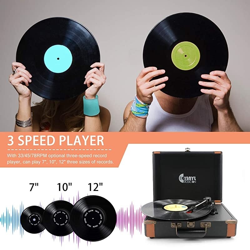 Bluetooth Turntable with Stereo Speakers3 Speed Vinyl Record Player Supporting Wireless Connection Retro Black