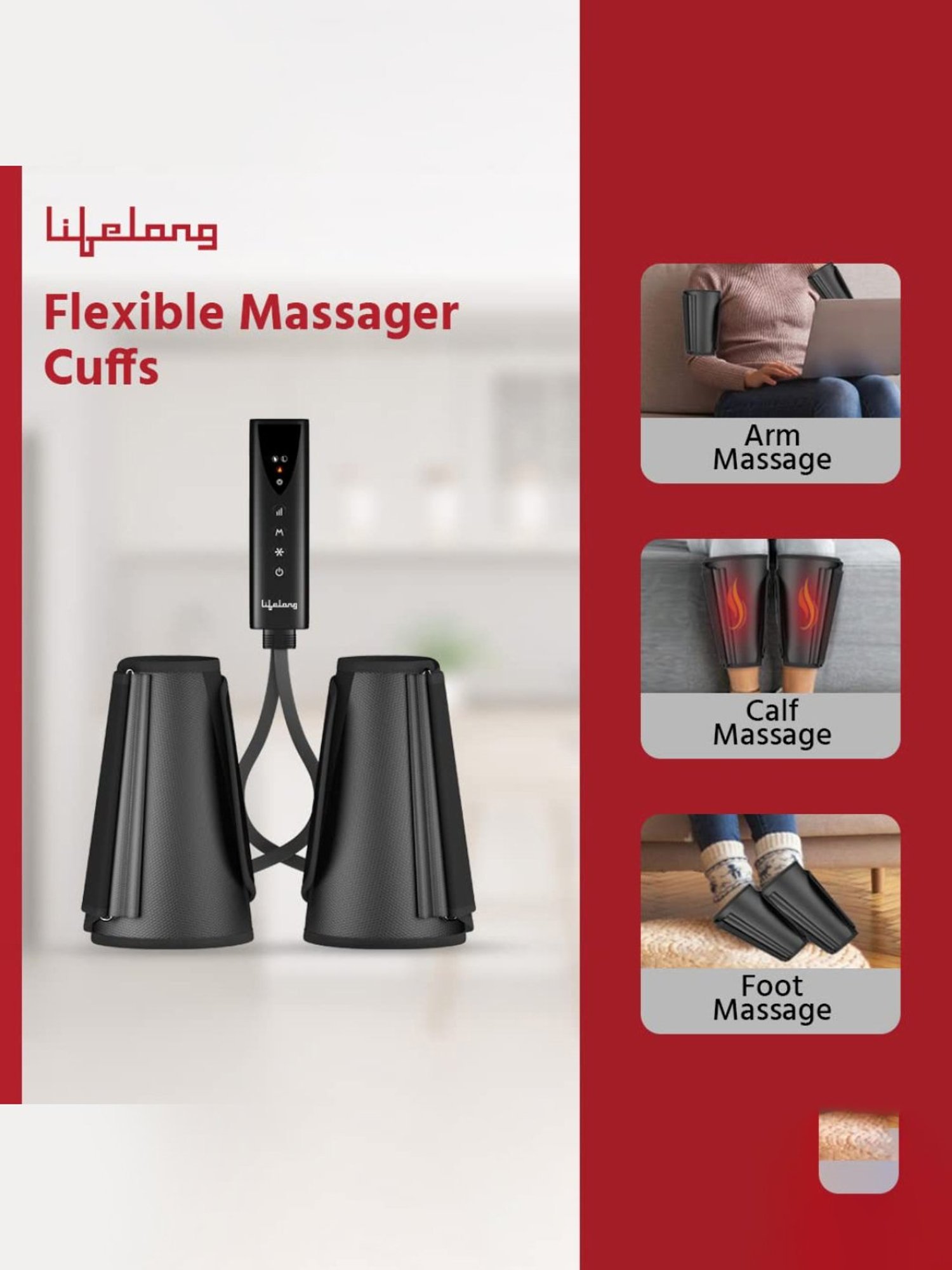 Lifelong LLM504 Rechargeable Air Pressure Massager for Calves with Heat and Vibration (Black)