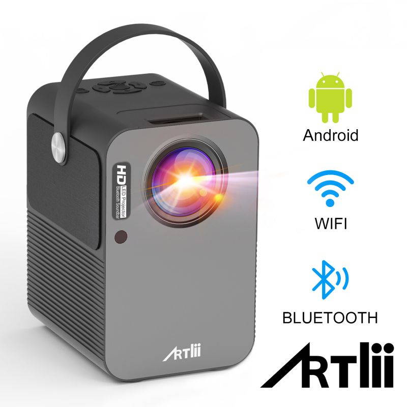 Portable Projector - Artlii Play Android TV 9.0 Smart WiFi Bluetooth LED Business Projector Support 4K, &plusmn;45&deg;4D Keystone Correction, HiFi Dolby Stereo, Home Theater Projector with Netflix, Prime Video