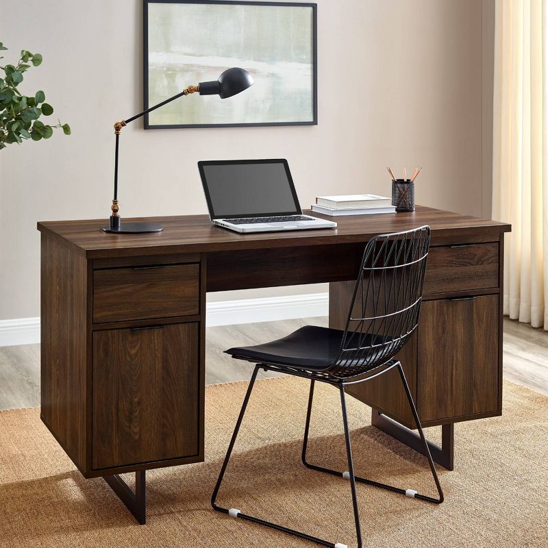 DuPonte Modern Double Sided Pedestal Executive Desk Dark Walnut - Saracina Home