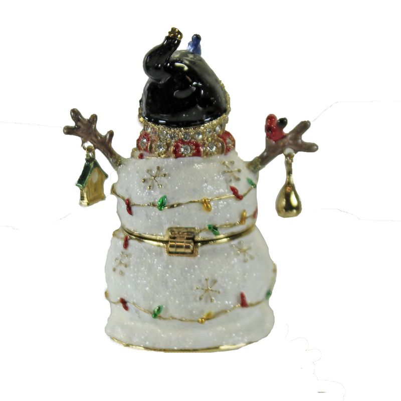 Hinged Trinket Box 2.75" Snowman With Birds Box Christmas Magnetic  -  Decorative Figurines