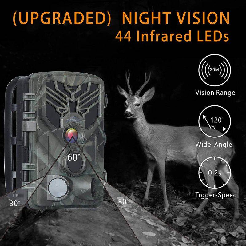 RINKMO Trail Camera, WiFi Game Camera with 20MP 1080P, Night Vision Motion Activated Waterproof IP66, 44pcs Infrared LED, 3 Infrared Sensors for Deer Hunting, 120&deg; Wide Angle FMC Lens(Micro SD Card)