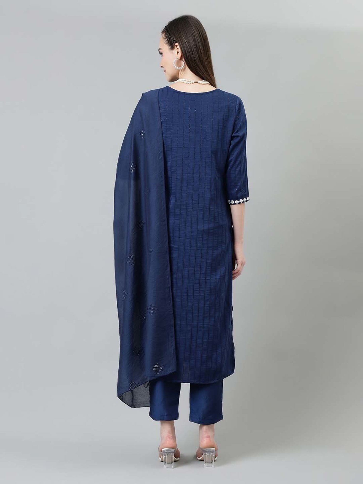 Sringam Blue Embroidered Kurta Pant Set With Dupatta