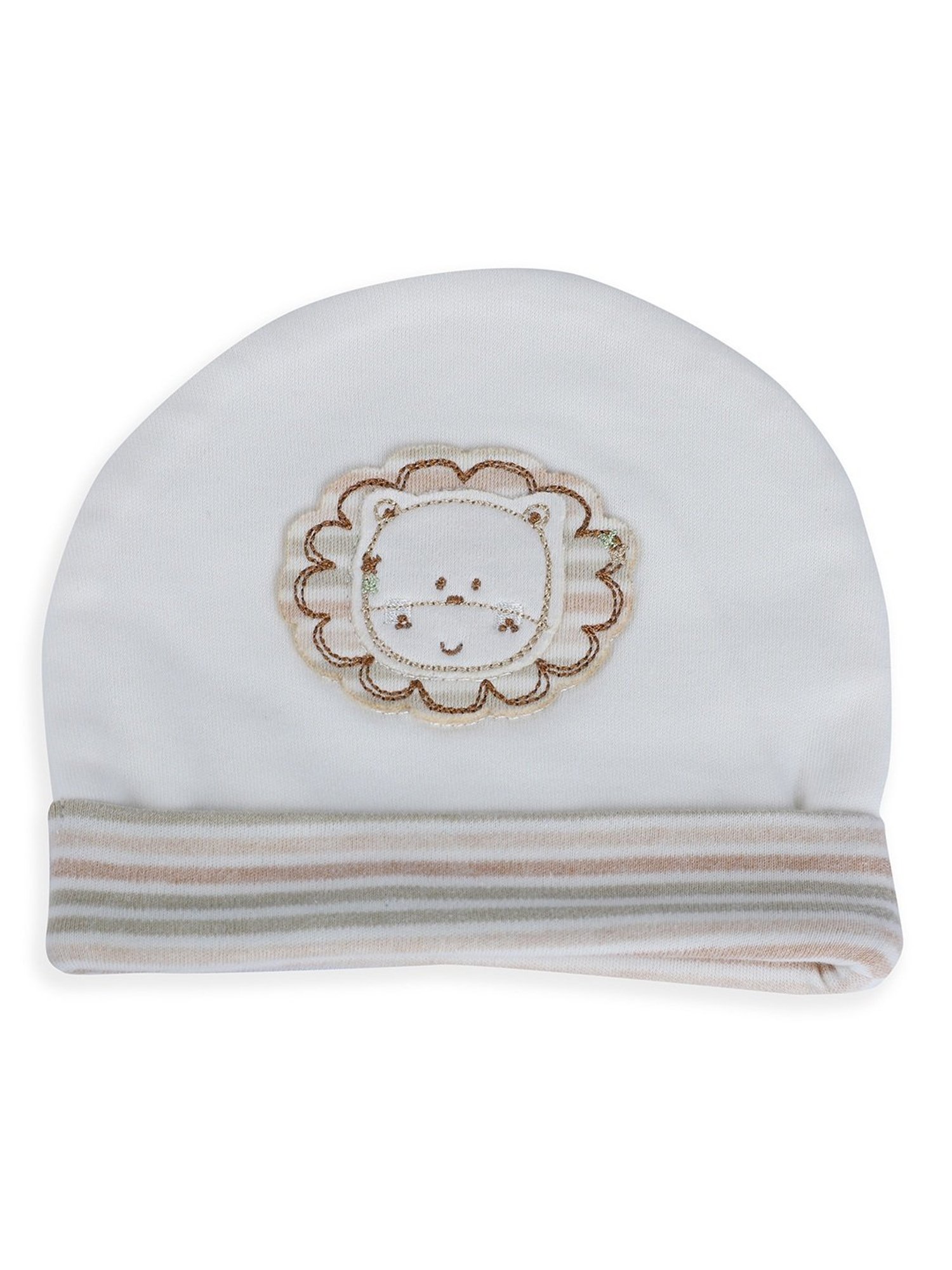Baby Moo Kids White & Beige Cotton Applique Cap