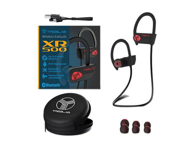 TREBLAB XR500 - Ultimate Cordless Bluetooth Running Headphones. Best Sport Wireless Earbuds for Gym. Noise Canceling Secure-Fit IPX7 Wireless Waterproof Headphones Mic. Workout Earphones 2019 Upgrade