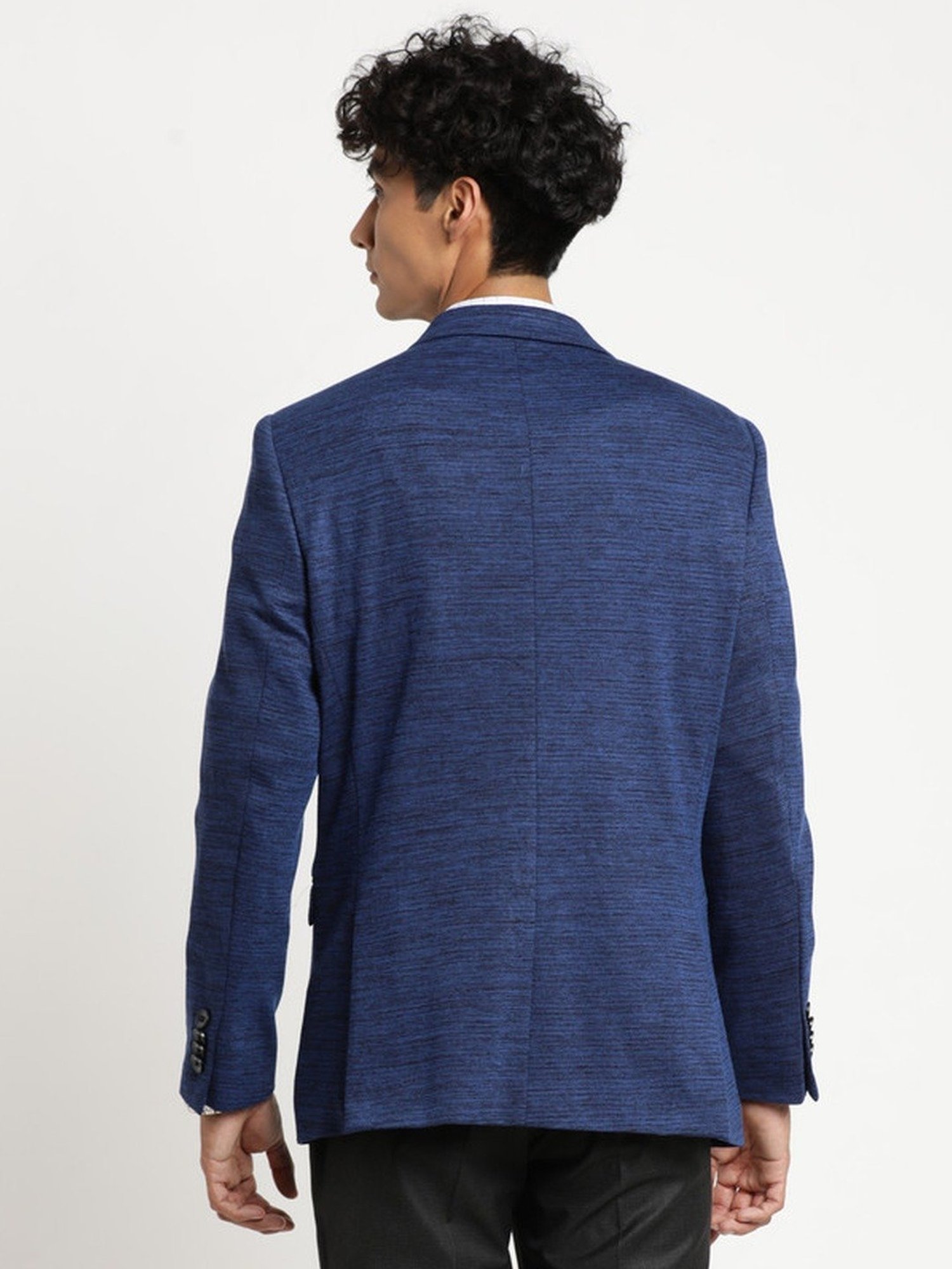 Turtle Navy Slim Fit Self Pattern Blazer